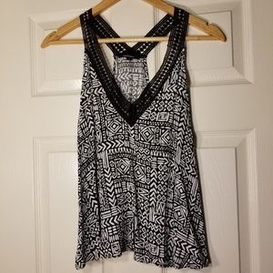 NWOT Tribal Racerback Top with Lace Accent